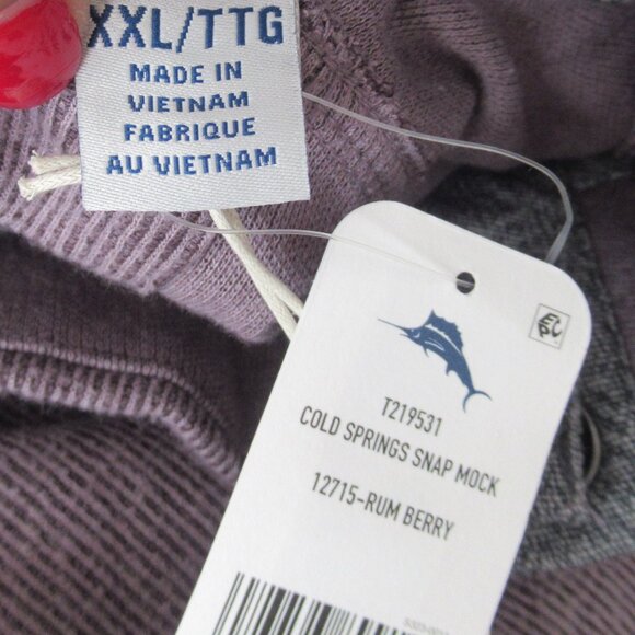 New Tommy Bahama Sweater Mens XXL Flip Coast Snap Mock Pullover Rum Berry NWT - Picture 10 of 12